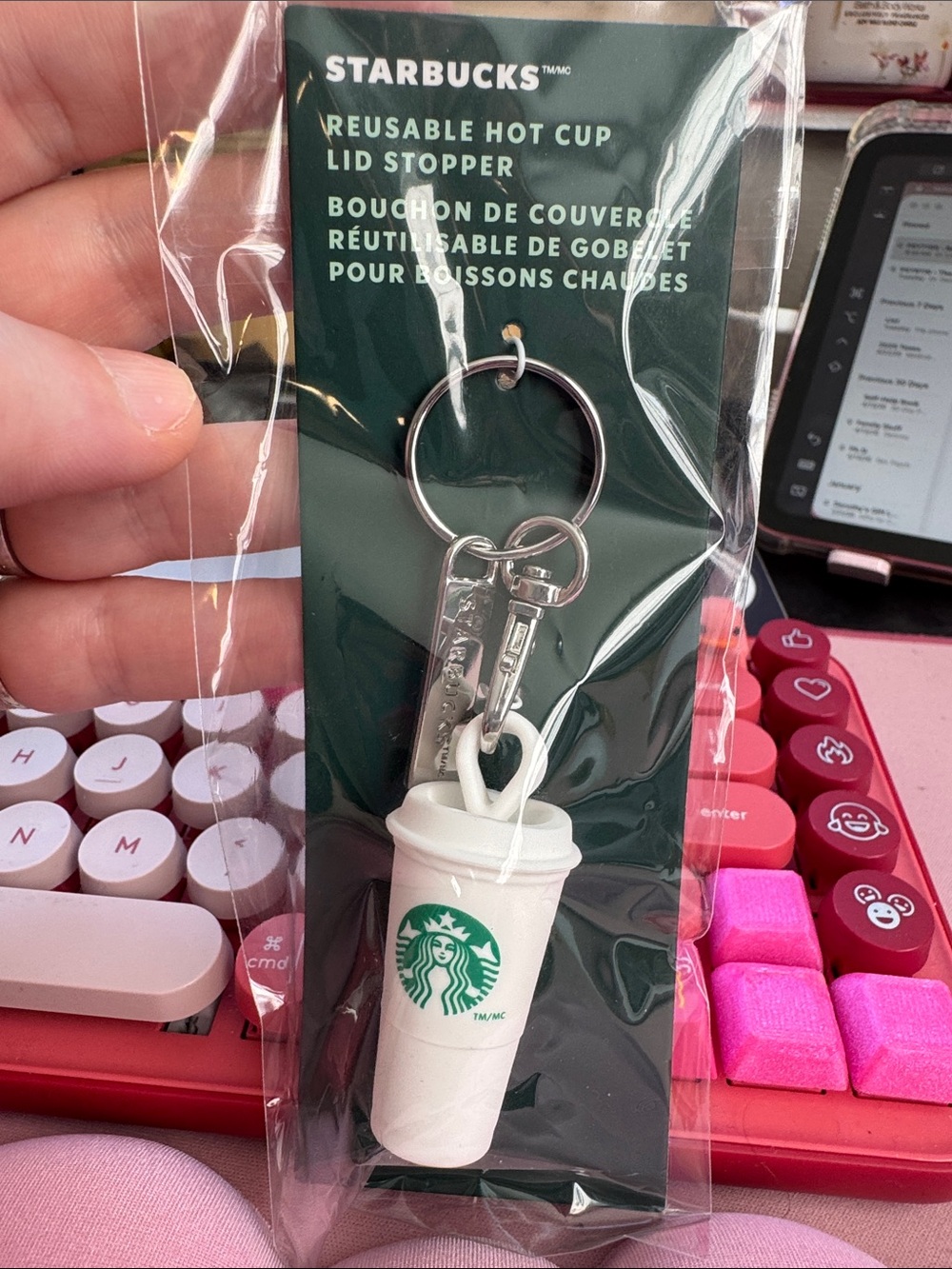 Starbucks White Cup Keychain with Green Starbies Logo - Coffee Saver Keychain